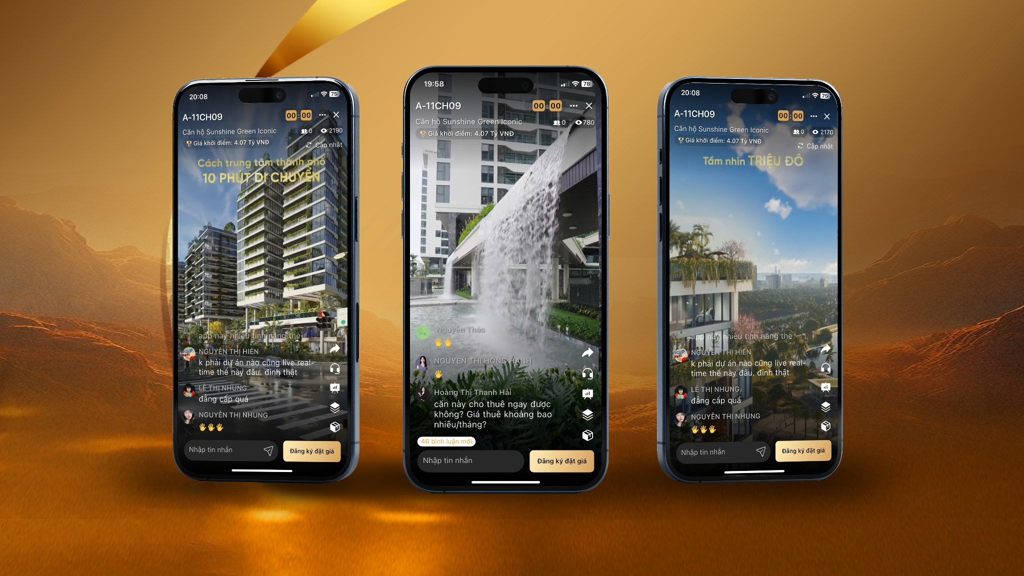 Bên cạnh sự hấp dẫn của phiên livestream được hỗ trợ bằng nền tảng công nghệ AI tiên phong, thì chính các giá trị thực cho người dùng thực của sản phẩm bất động sản Sunshine đã mang lại sức hút tự thân đối với khách hàng tham gia đặt giá.