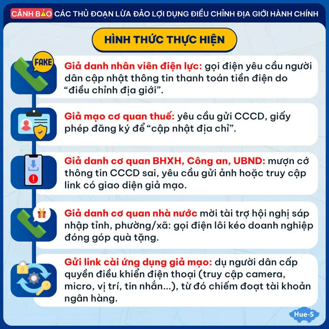 Cảnh báo của Hue-S về thủ đoạn lừa đảo mới lợi dụng điều chỉnh địa giới hành chính.