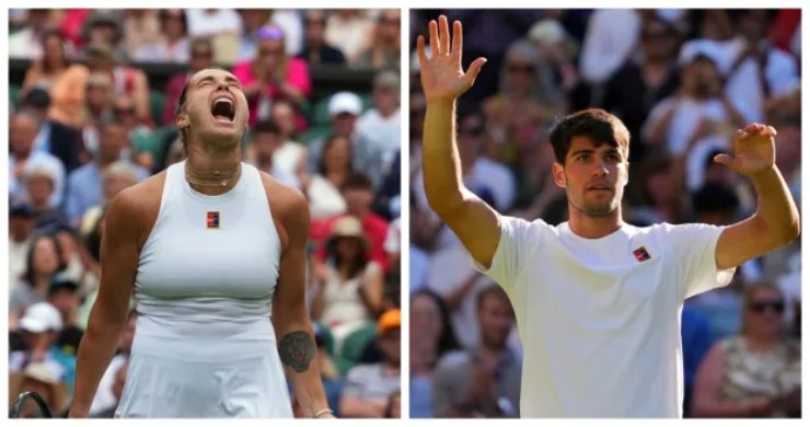 Sabalenka (bên trái) và Alcaraz (bên phải) chạm tới nhiều cột mốc ấn tượng sau trận thắng vòng 2 Wimbledon