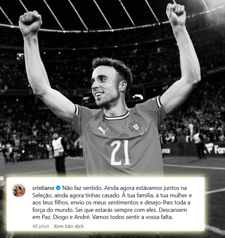 Ronaldo hụt hẫng, đau xót khi đồng đội Jota qua đời