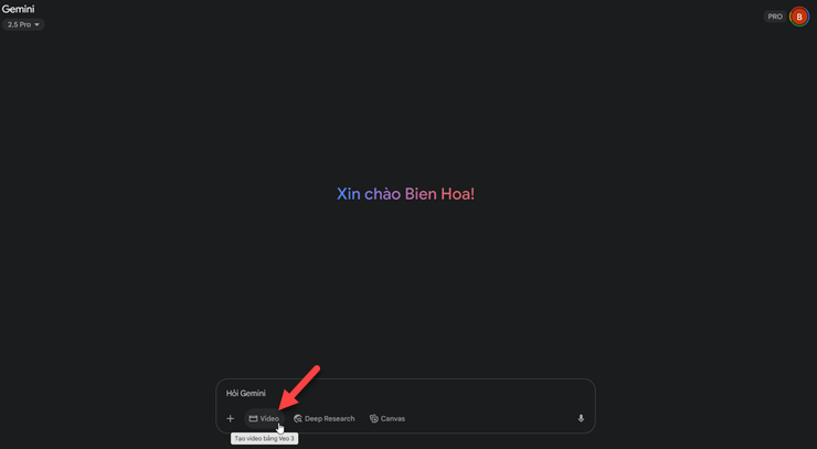 Bấm vào nút Video để kích hoạt tính năng tạo video với Veo 3.