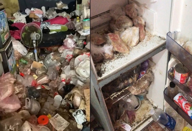 Căn phòng trọ rộng khoảng 10m2 ngổn ngang rác thải. Ảnh: T.N.