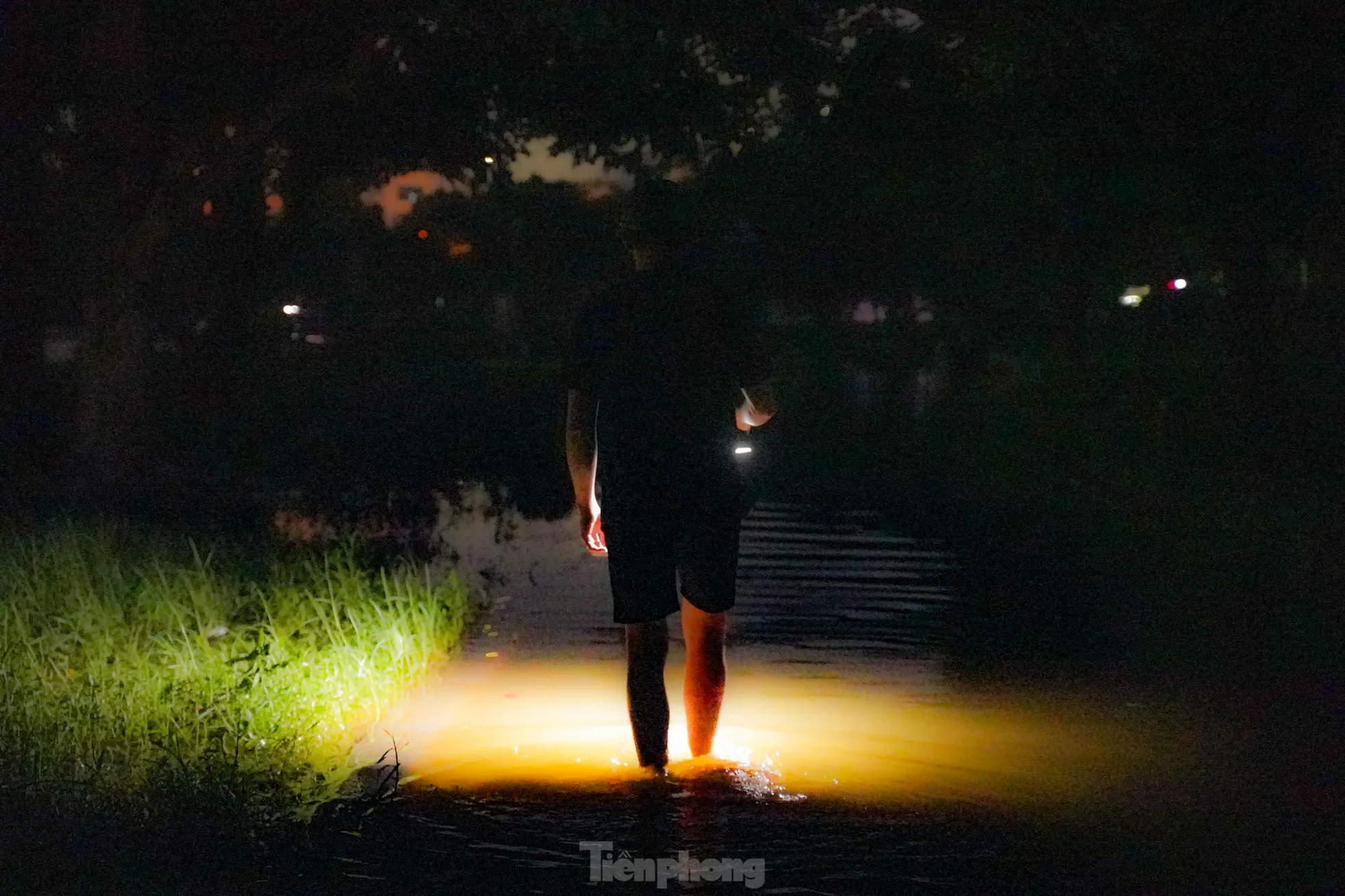 Nhiều người dân phải dùng đèn pin để soi đường khi đi bộ vào buổi tối trong công viên.