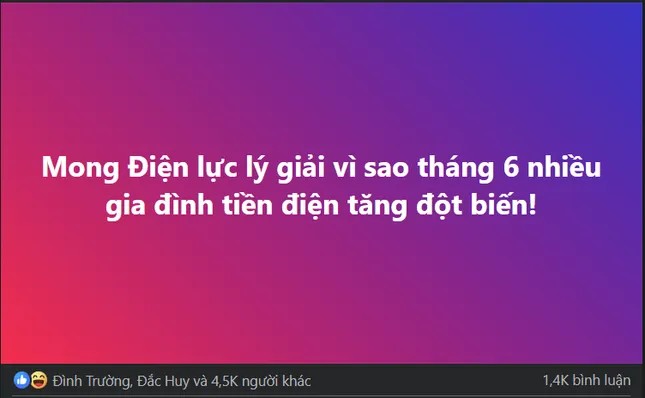 Tiền điện tháng 6/2025 là chủ đề bàn tán nhiều trên các trang mạng xã hội sáng 3/7