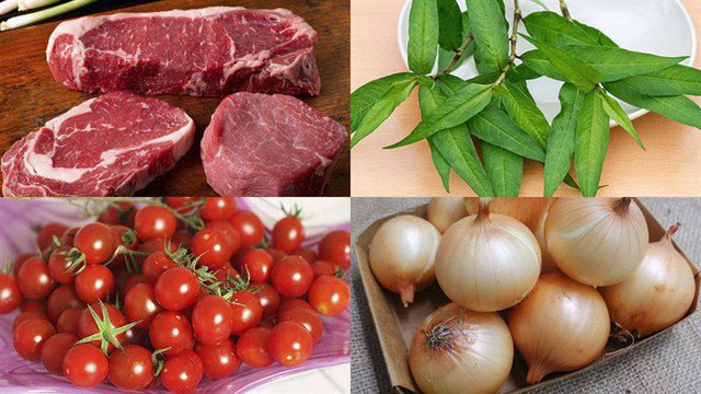 Nguyên liệu để nấu canh thịt bò rau răm.