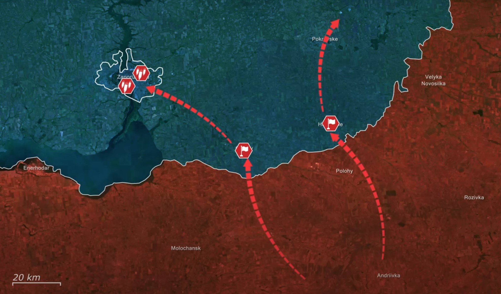 Ukraine dự đoán hai hướng tiến công của Nga ở mặt trận vùng Zaporizhzhia. Ảnh: Euromaidan Press.