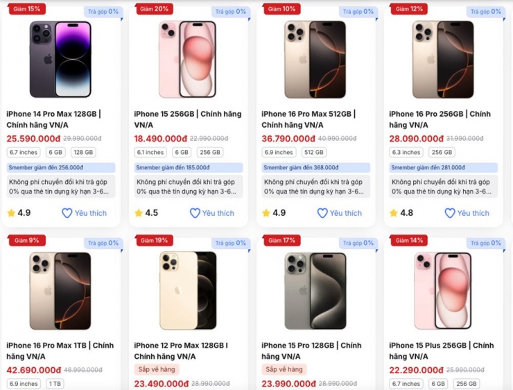 Giá iPhone giảm so với thời điểm mở bán.&nbsp;
