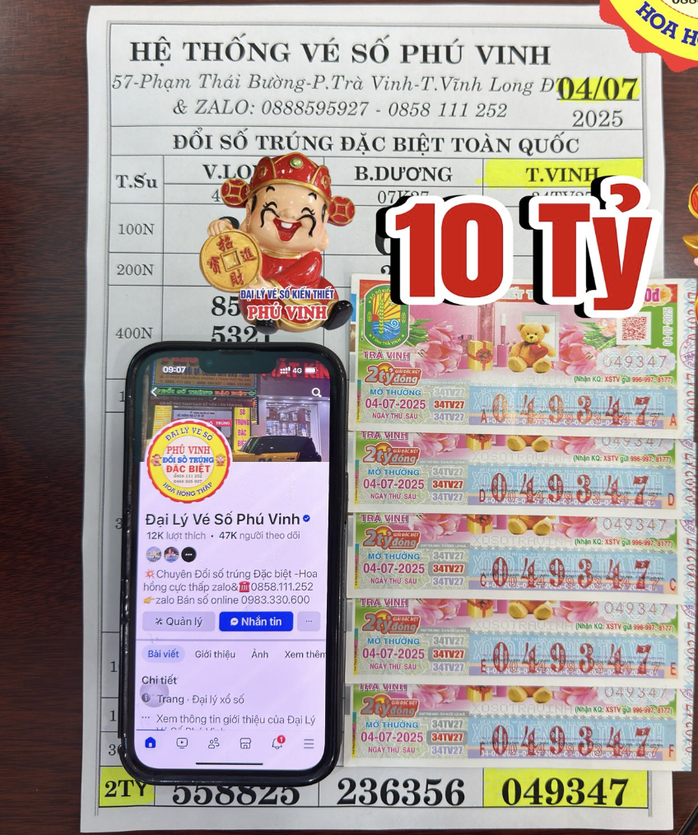 5 tờ vé số trúng độc đắc mà đại lý Phú Vinh đổi cho khách