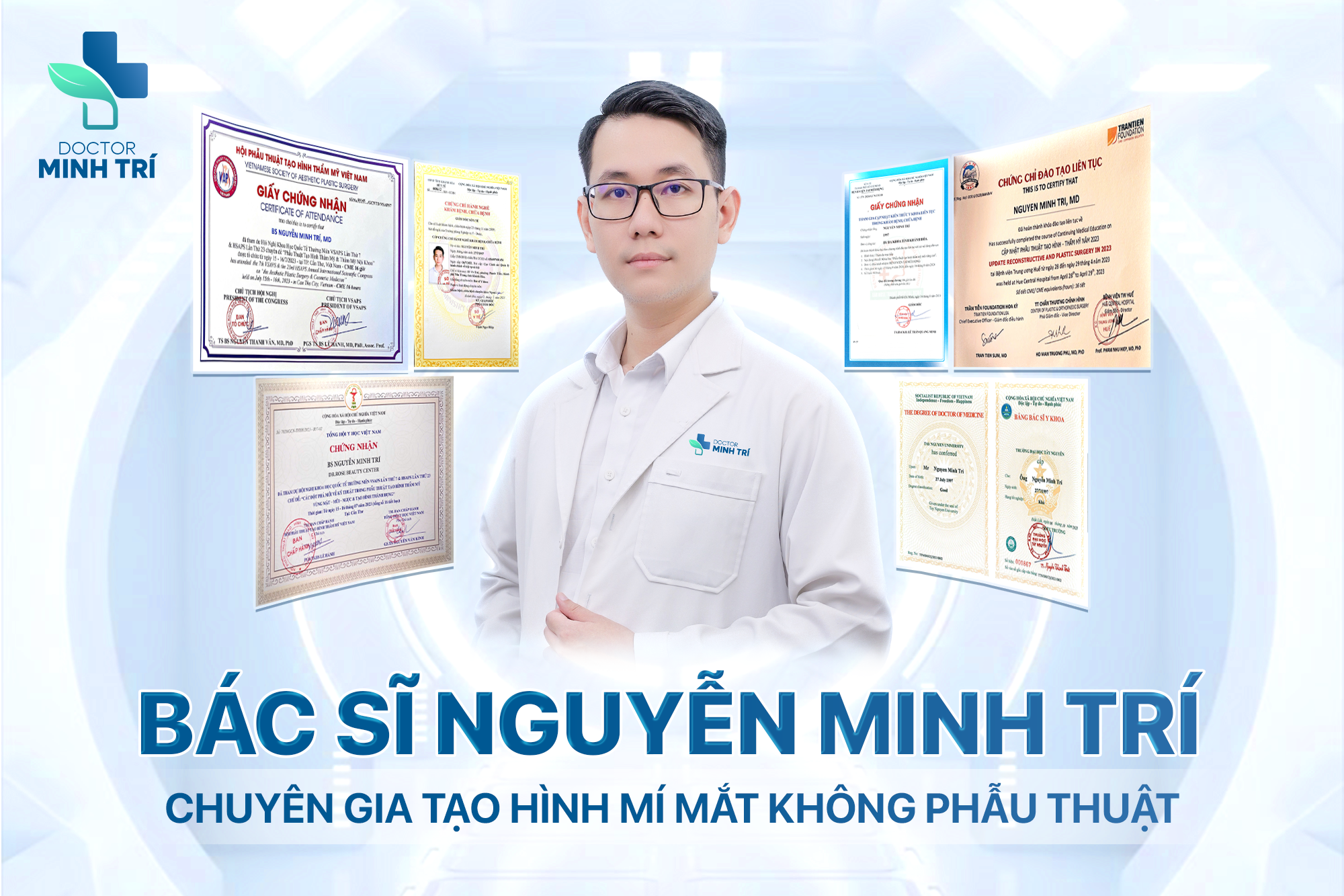 Bác sĩ Nguyễn Minh Trí đã tích lũy được nhiều bằng cấp và chứng chỉ uy tín, được công nhận bởi các tổ chức hàng đầu trong ngành y