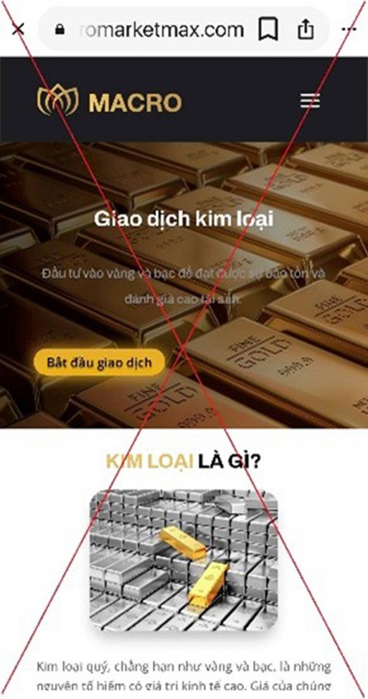 Trang web đầu tư sàn vàng lừa đảo. Ảnh: CACC
