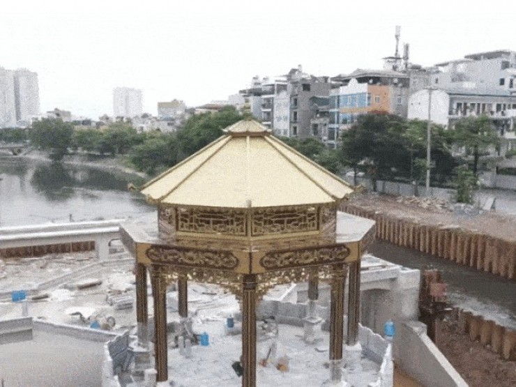 'Lạ mắt' kiến trúc đập dâng đầu tiên trên sông Tô Lịch sắp hoàn thành