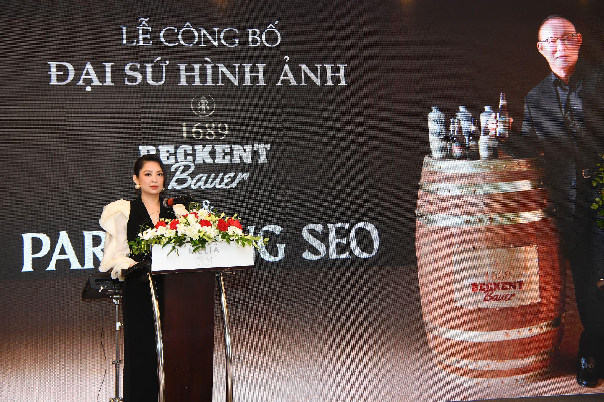 Tổng Giám đốc Công ty Cổ phần Bia - Rượu - Nước giải khát Beckent-Bauer Việt Nam kiêm Đại diện thương hiệu 1689 BECKENT BAUER, Bà Nguyễn Thị Thu Vân chia sẻ tại Lễ công bố Đại sứ hình ảnh của thương hiệu
