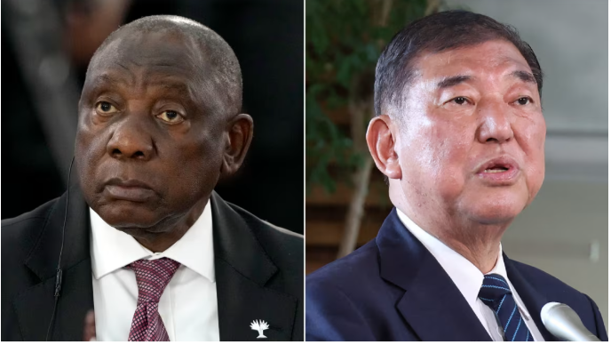 Tổng thống Nam Phi Cyril Ramaphosa (trái) và Thủ tướng Nhật Bản Shigeru Ishiba (phải) 