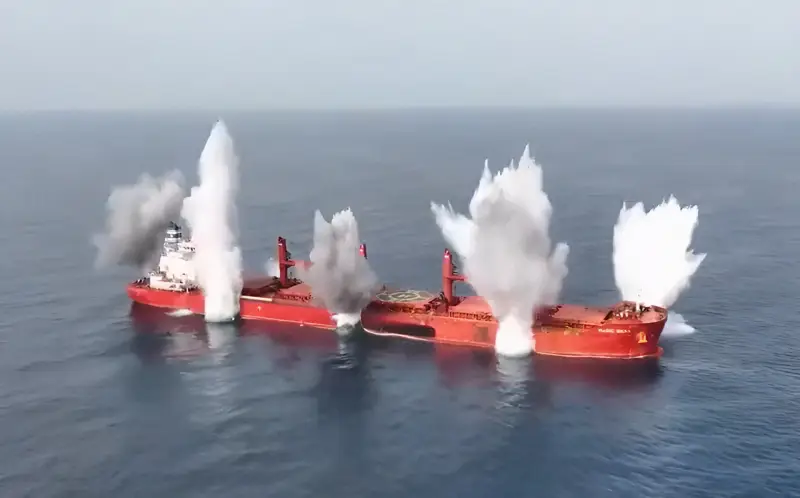 Khoảnh khắc tàu hàng Magic Seas bị lực lượng Houthi sử dụng thuốc nổ đánh chìm. Ảnh chụp màn hình video.