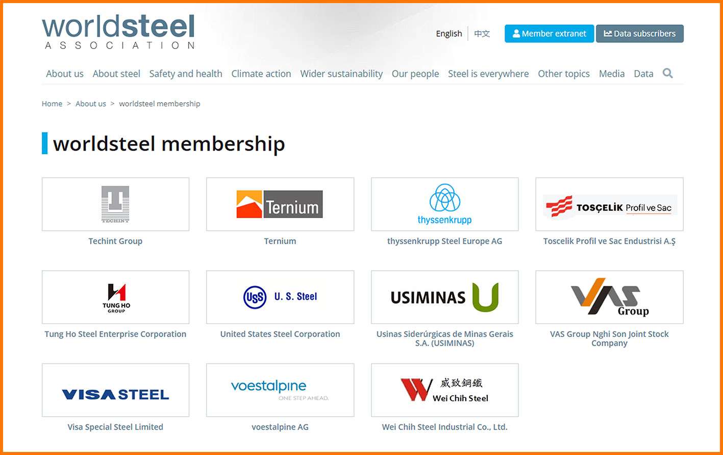 Tập Đoàn VAS là thành viên chính thức của Hiệp hội Thép Thế giới (World Steel Association)