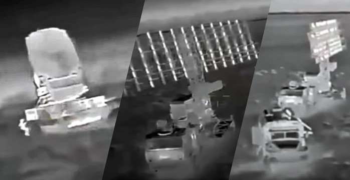 Radar phòng không của Nga xuất hiện trong ống kính camera tầm nhiệt của máy bay không người lái Bober trong cuộc tập kích của Ukraine ngày 1-7 vào Crimea. Ảnh: HUR.