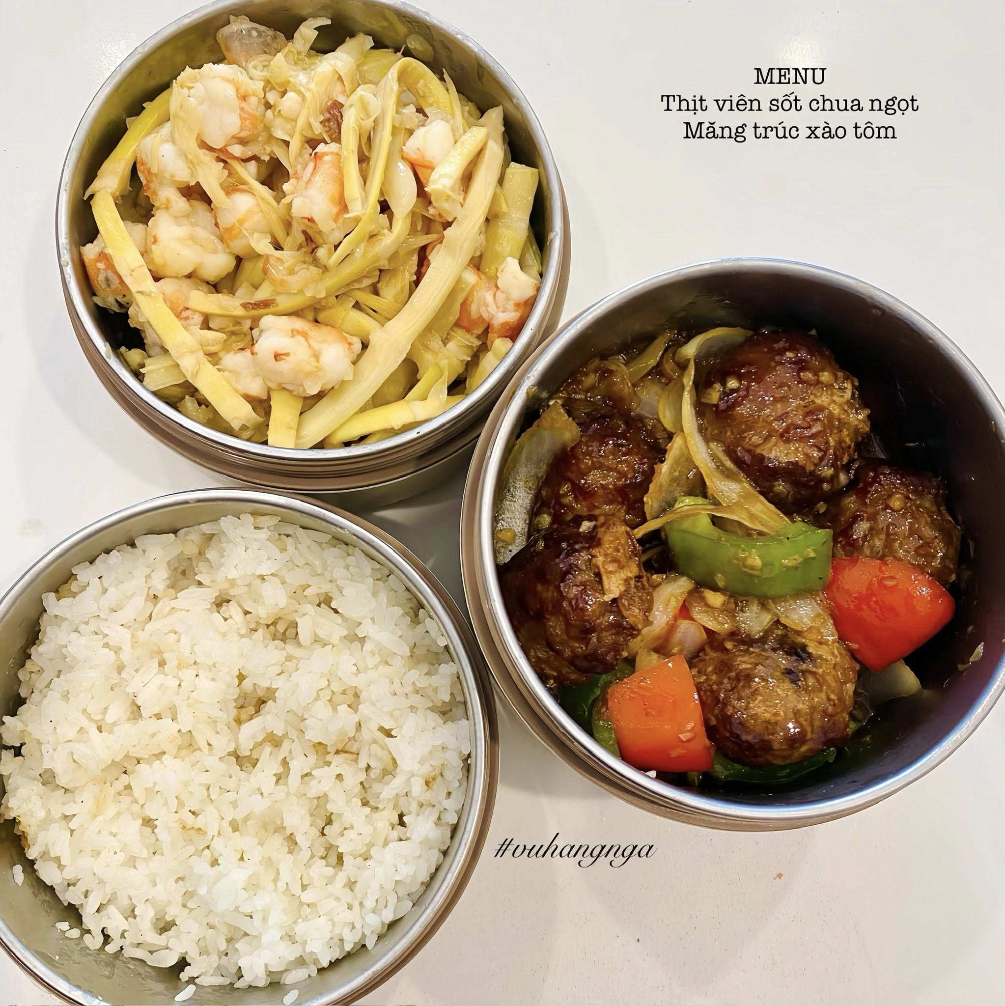 Măng trúc xào tôm - Thịt viên nướng&nbsp;