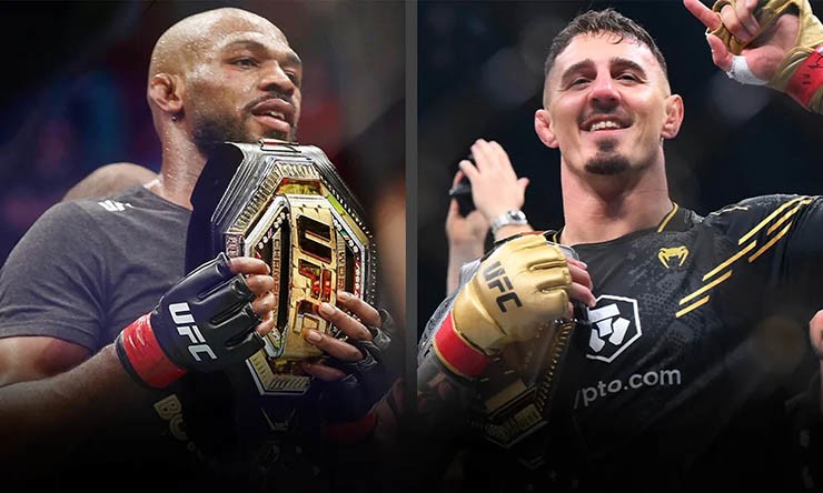 Jon Jones (bên trái)&nbsp;muốn so tài với&nbsp;Tom Aspinall