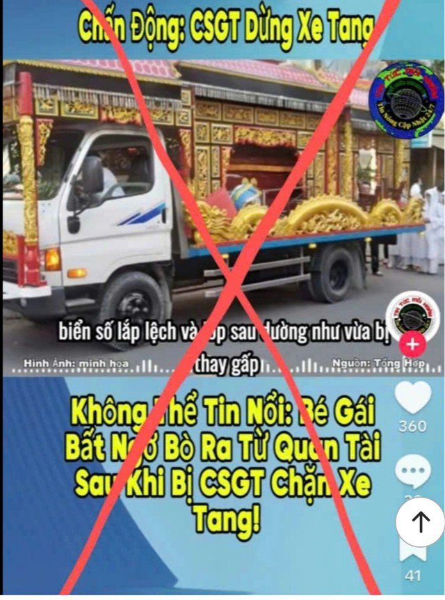 Video CSGT dừng xe tang giữa đường, bé gái bất ngờ chui ra từ quan tài là sai sự thật. (Ảnh cắt từ video).