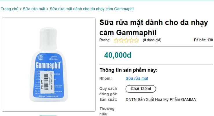 Sữa rửa mặt chuyên dụng Gammaphil – Chai 125ml bị yêu cầu đình chỉ lưu hành và thu hồi trên toàn quốc - Ảnh chụp màn hình
