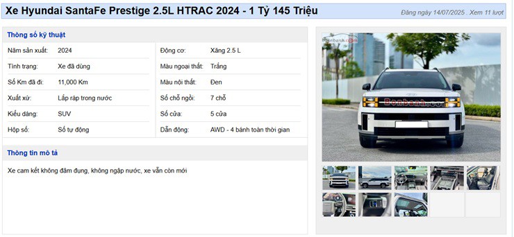 Một chiếc New Hyundai Santa Fe đã qua sử dụng được rao bán lại (Ảnh: Chụp màn hình).