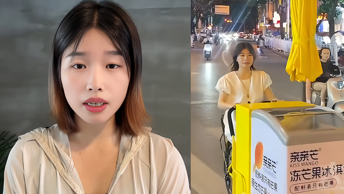 Lý bán kem dạo để mưu sinh trong thời gian ôn thi công chức. Ảnh cắt từ video