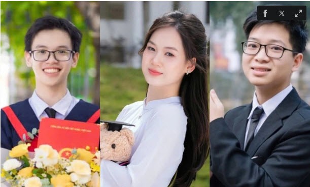 Đức Tài (thủ khoa khối B00), Hiền Mai (thủ khoa A00) và Duy Phong (thủ khoa A00). Ảnh:&nbsp;Nhân vật cung cấp
