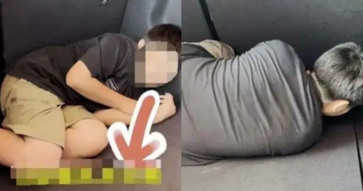 Cheng Cheng mô phỏng lại cho mẹ ruột thấy cậu bé đã phải nằm trong cốp xe của người cha như thế nào. Ảnh: Seehua