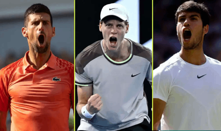 38 tuổi, Djokovic (bên trái) vẫn ở đó và sẵn sàng cạnh tranh danh hiệu lớn với Sinner (giữa) và Alcaraz (bên phải)
