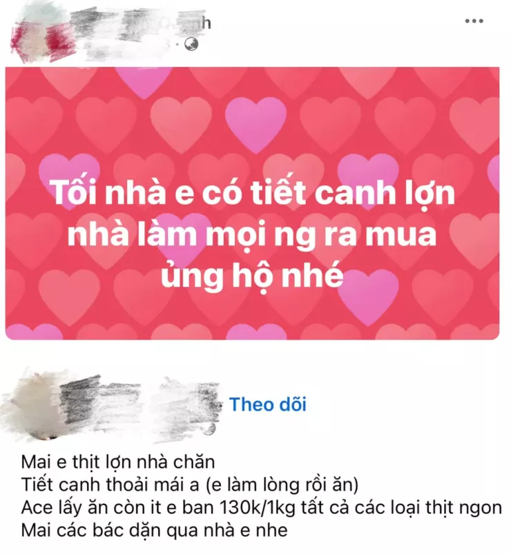 Tiết canh lợn nhà làm được rao bán trên chợ mạng. Ảnh: Chụp màn hình.