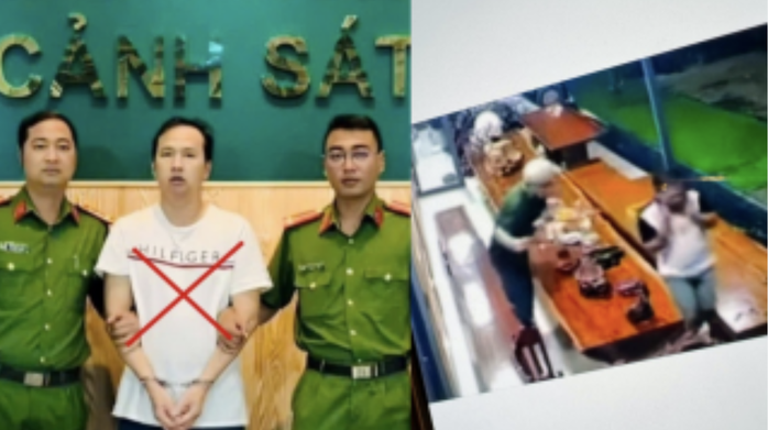 Đối tượng Hải (áo trắng, dấu x đỏ) và hình ảnh nạn nhân đang ngồi nhậu thì bị bắn