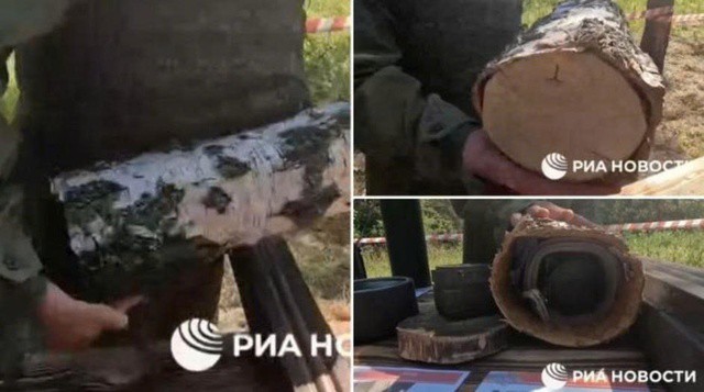 Ukraine giấu mìn chống tăng trong thân cây. (Nguồn: RIA Novosti)