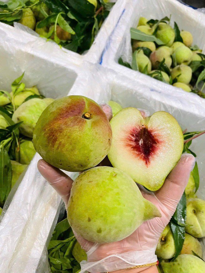 Đào Trung Quốc cầm nhẹ hơn, bề mặt mịn nên có cảm giác hơi trơn.