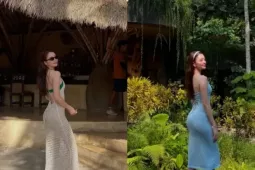 Thiều Bảo Trang diện bikini với váy lưới khoe dáng ở Bali