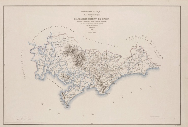 Bản đồ Bà Rịa thời Pháp thuộc. Ảnh: Bảo tàng Bà Rịa Vũng Tàu