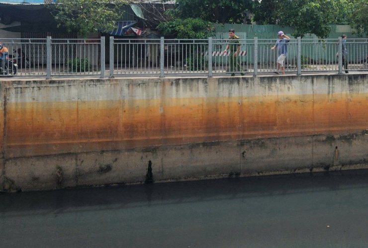 Lực lượng chức năng phường Bình Hưng Hoà tổ chức tìm kiếm, truy bắt con cá sấu được người dân phát hiện dưới kênh Nước Đen. Ảnh: TK.