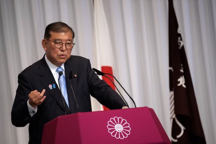 Thủ tướng Nhật Bản Shigeru Ishiba trong cuộc họp báo ngày 21/7. (Ảnh: Reuters)