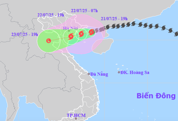 Vị trí tâm bão số 3 (Wipha) vào 19 giờ ngày 21-7
