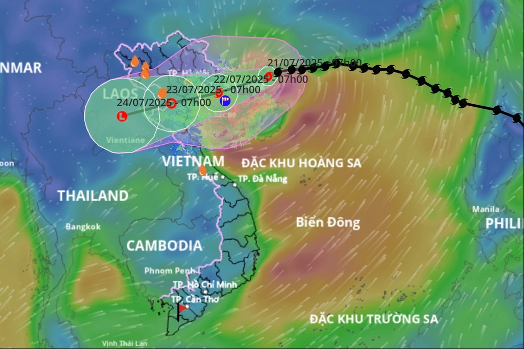 Hình ảnh bão Wipha cập nhật vào sáng ngày 21/07.