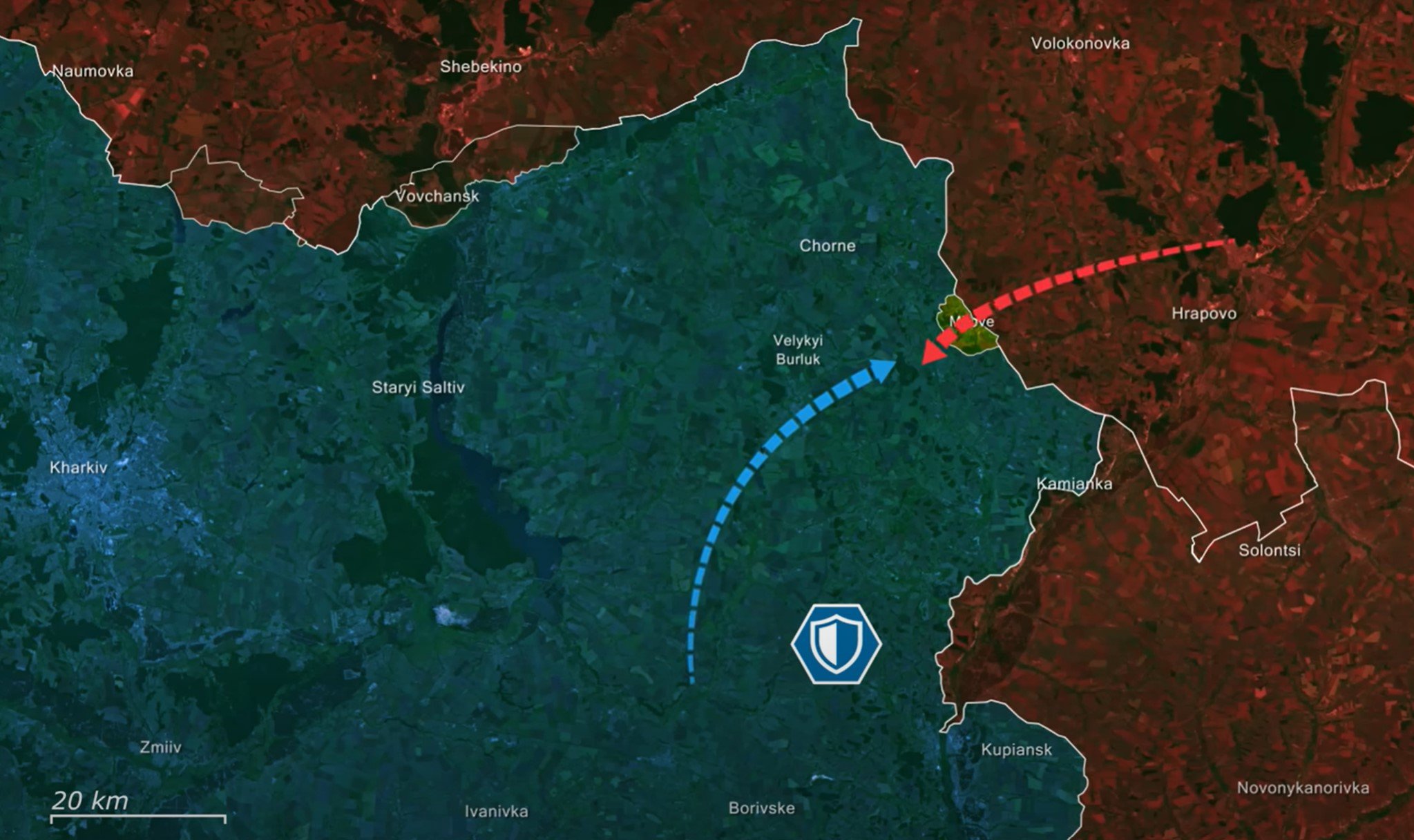 Bản đồ cho thấy vị trí Nga mở mũi tiến công mới qua biên giới Ukraine. Ảnh: Euromaidan Press.