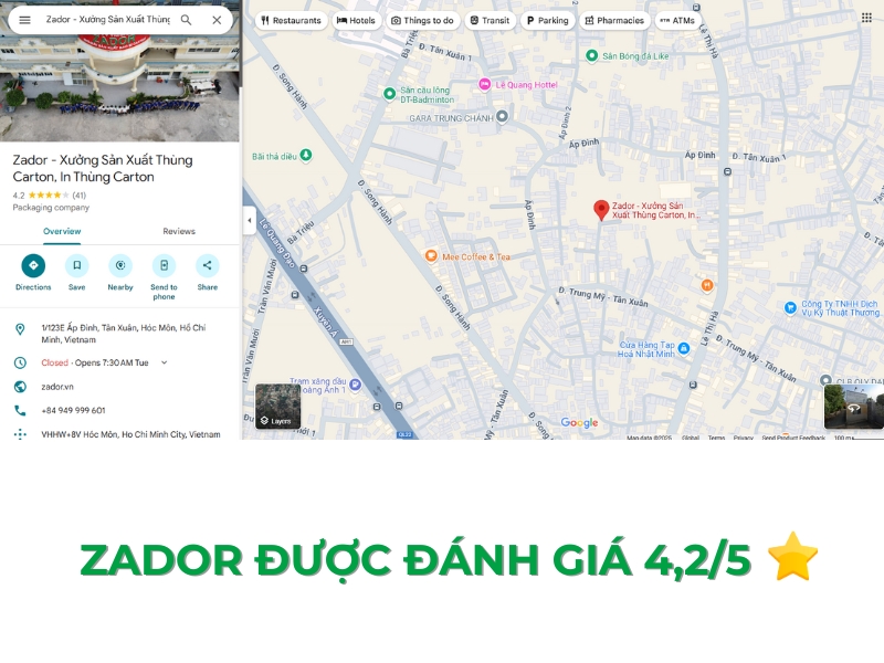 Zador nhận đánh giá 4,2/5 sao từ khách hàng trên Google Maps