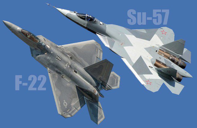Máy bay chiến đấu Su-57 (Nga) và F-22 (Mỹ). (Nguồn: Archive)