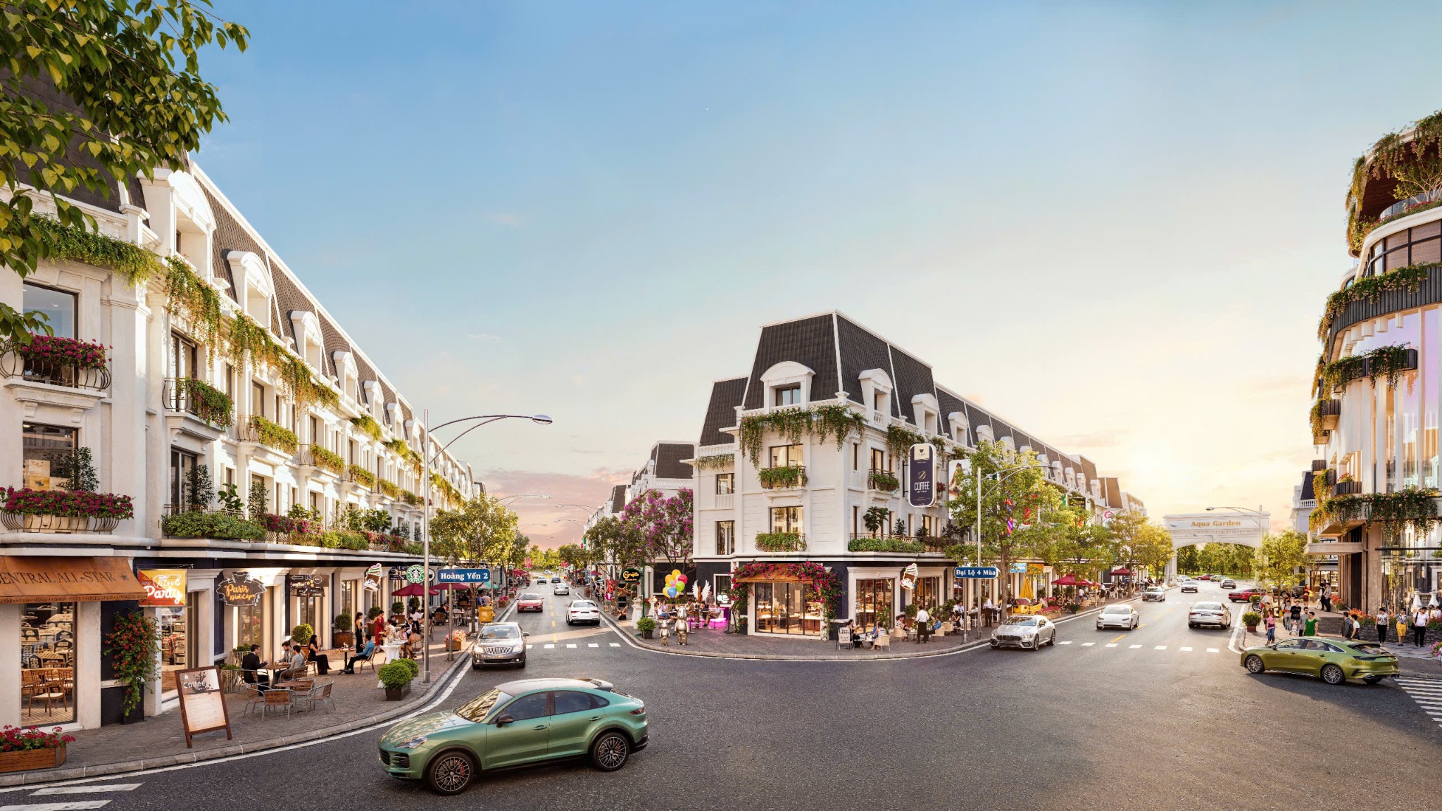 Phân khu shophouse của Aqua Garden nằm tại trục chính kết nối phường trung tâm hành chính Thống Nhất