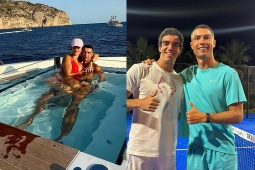 Ronaldo thư giãn với bạn gái Georgina trong bồn tắm, được khen chơi  " tennis lồng "  giỏi