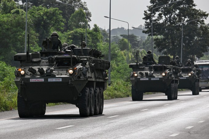 Thiết giáp của quân đội Thái Lan ở tỉnh Chachoengsao ngày 24/7. Ảnh: AFP