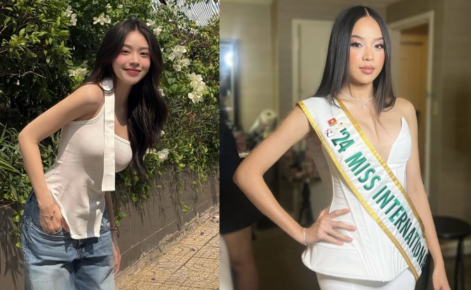 Miss International 2024 Thanh Thủy khác lạ khi đổi phong cách trang điểm trong chuyến công tác Mỹ hồi đầu tháng 7.