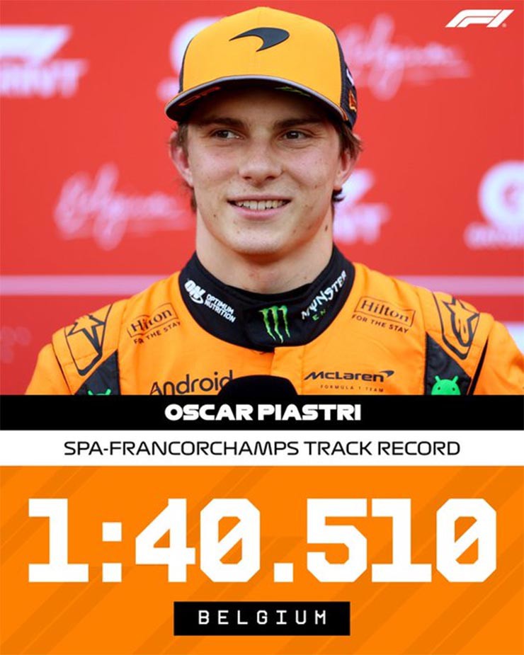Piastri thiết lập kỷ lục mới tại Spa-Francorchamps