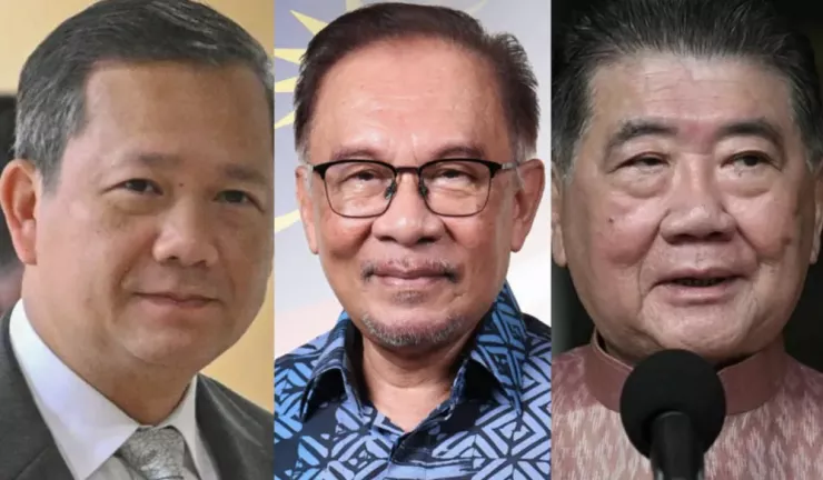(Từ trái sang) Thủ tướng Campuchia Hun Manet, Thủ tướng Malaysia - ông Anwar Ibrahim và quyền Thủ tướng Thái Lan Phumtham Wechayachai. Ảnh: BANGKOK POST