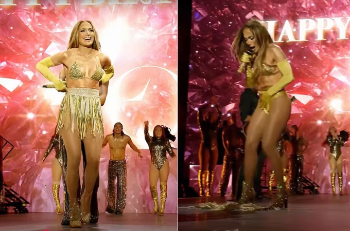 Jennifer Lopez bị tuột chân váy.