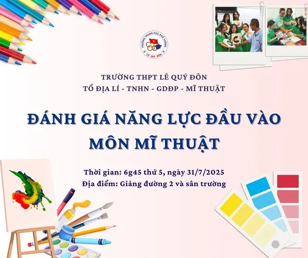 Thông báo đánh giá năng lực đầu vào môn mỹ thuật của Trường THPT Lê Quý Đôn. Ảnh: CHỤP MÀN HÌNH